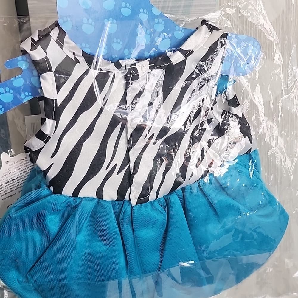 Teddy Mountain Zebra Print and Blue Dress Cute Outfit For Bear