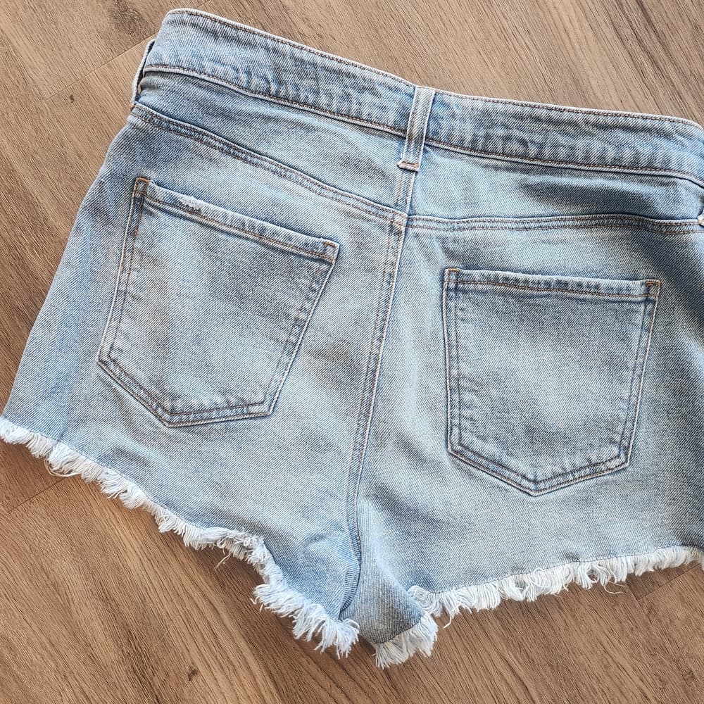 Celebrity Pink Light Blue Cut Off Raw Hem Denim Jean Shorts - Thumbnail 5