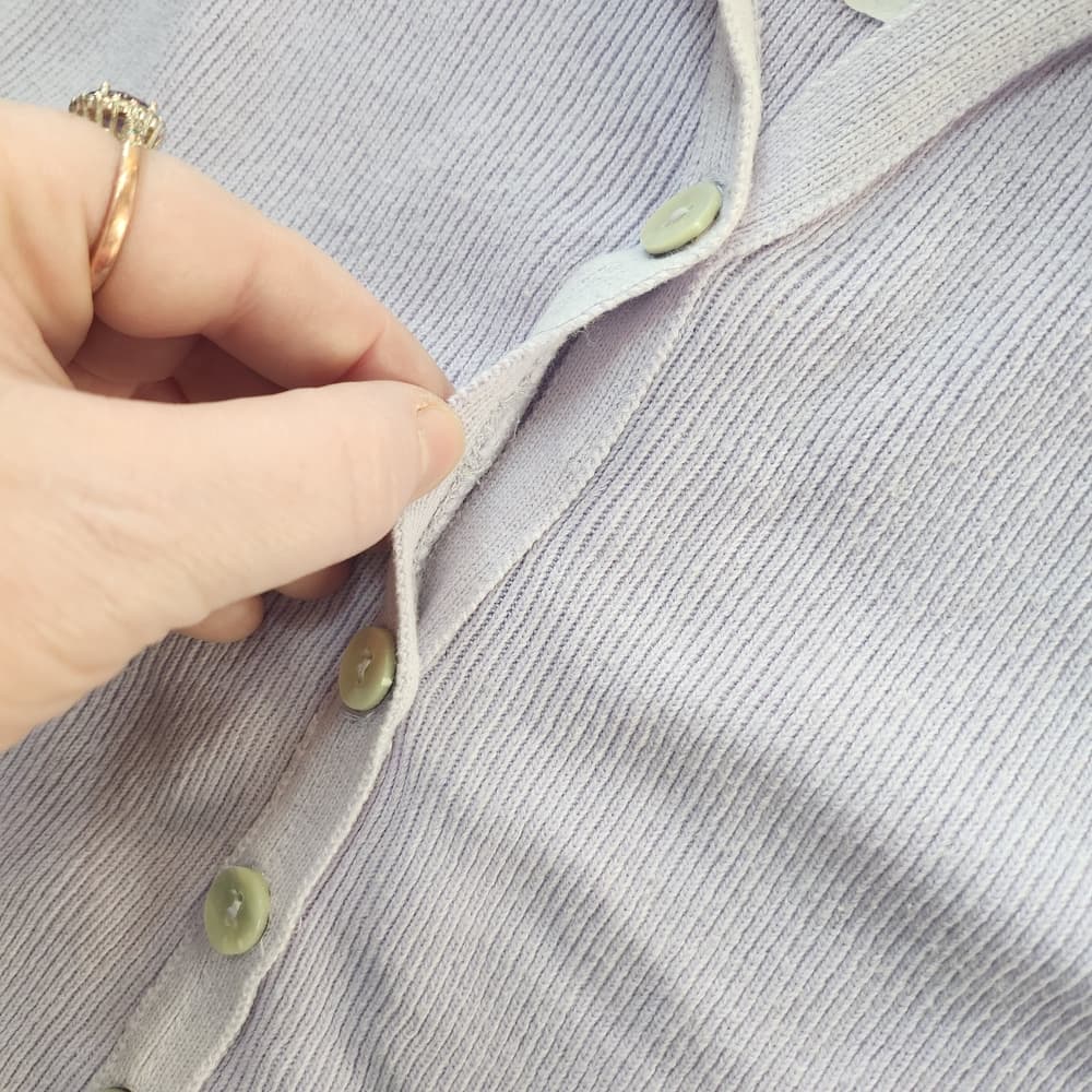 '90s Vintage Lavender Knit Landing Button-Up Crop Top - Thumbnail 5