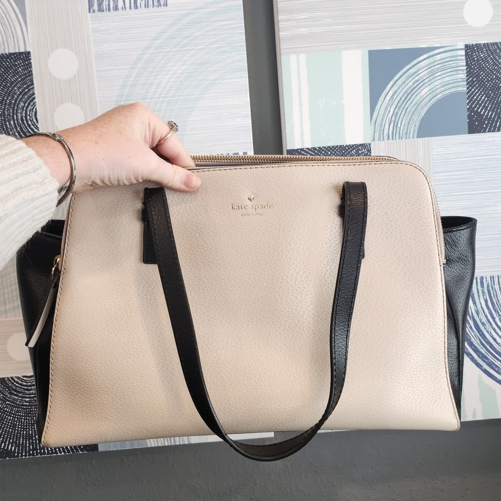 Gorgeous Cream And Black Kate Spade Grand Street Lydia Tote Purse With Side Bags - Thumbnail 2
