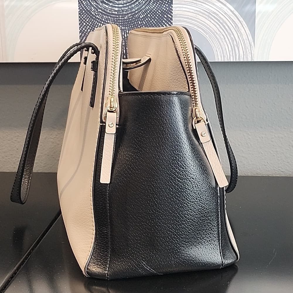 Gorgeous Cream And Black Kate Spade Grand Street Lydia Tote Purse With Side Bags - Thumbnail 13