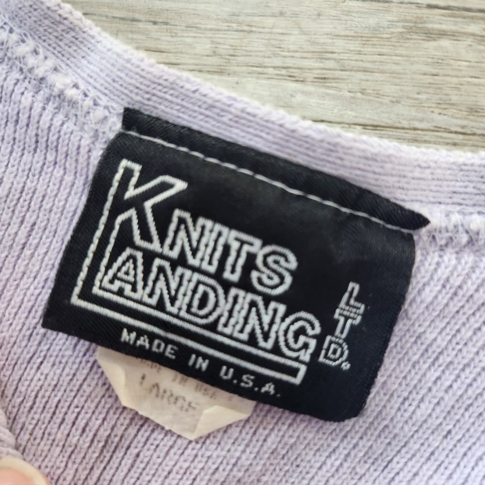 '90s Vintage Lavender Knit Landing Button-Up Crop Top - Thumbnail 3