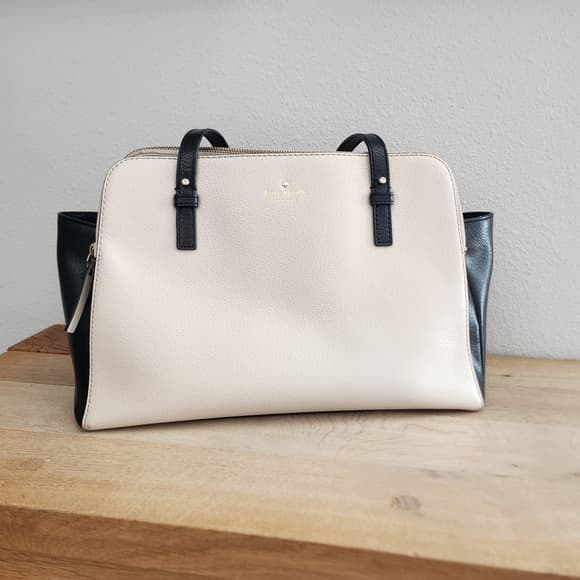 Gorgeous Cream And Black Kate Spade Grand Street Lydia Tote Purse With Side Bags - Thumbnail 17