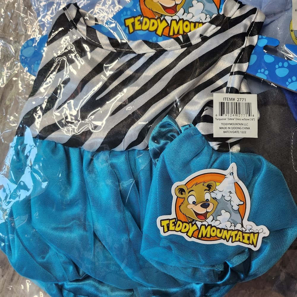 Teddy Mountain Zebra Print and Blue Dress Cute Outfit For Bear - Thumbnail 2