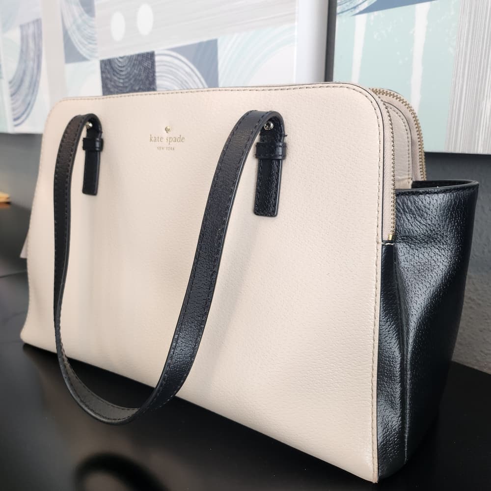 Gorgeous Cream And Black Kate Spade Grand Street Lydia Tote Purse With Side Bags