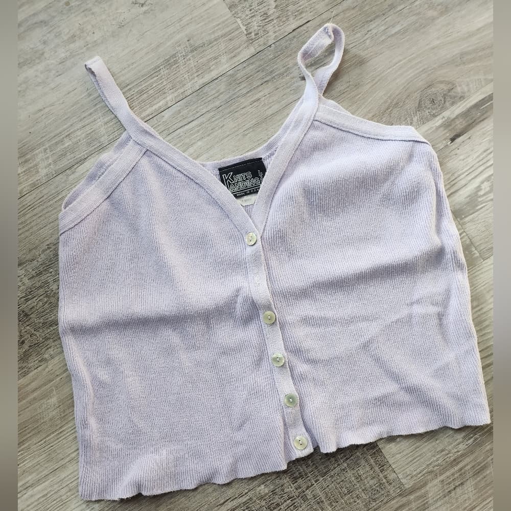 '90s Vintage Lavender Knit Landing Button-Up Crop Top - Thumbnail 8