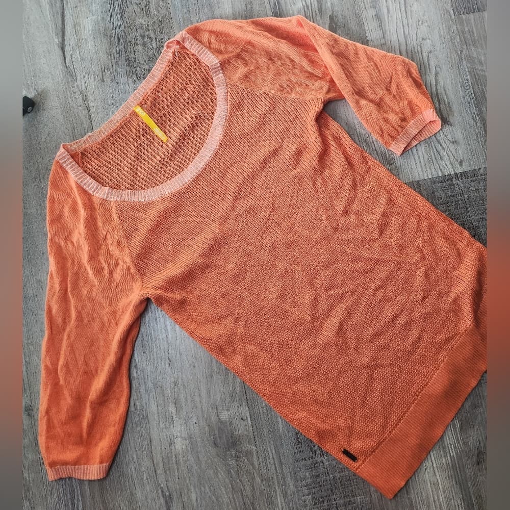 Lole Women's Orange Crew Neck Sweater 3/4 Sleeve