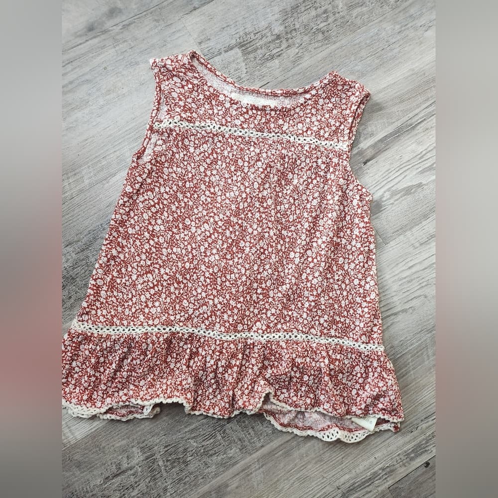 Anthropologie Maeve Red and White Floral Lace Trim Open Back Top - Thumbnail 8