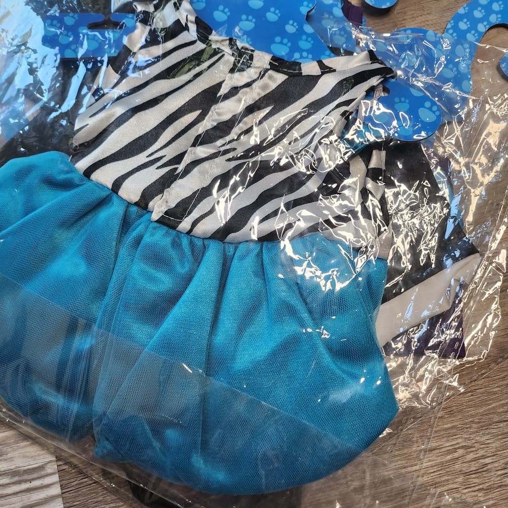 Teddy Mountain Zebra Print and Blue Dress Cute Outfit For Bear - Thumbnail 3