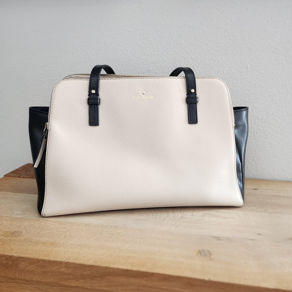 Gorgeous Cream And Black Kate Spade Grand Street Lydia Tote Purse With Side Bags - Thumbnail 16