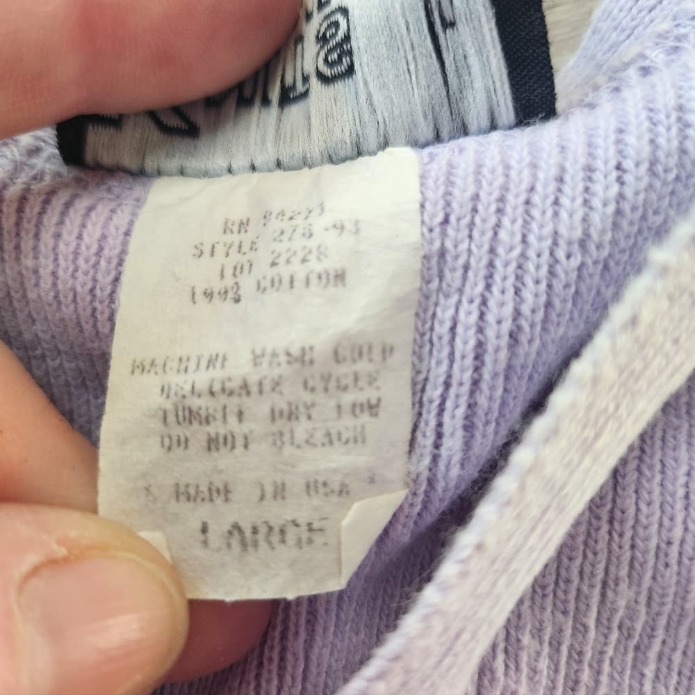 '90s Vintage Lavender Knit Landing Button-Up Crop Top - Thumbnail 4