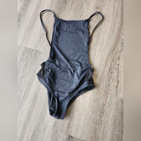 Sexy Open Back Black One-Piece Body Suit Sheer Sides - Thumbnail 7
