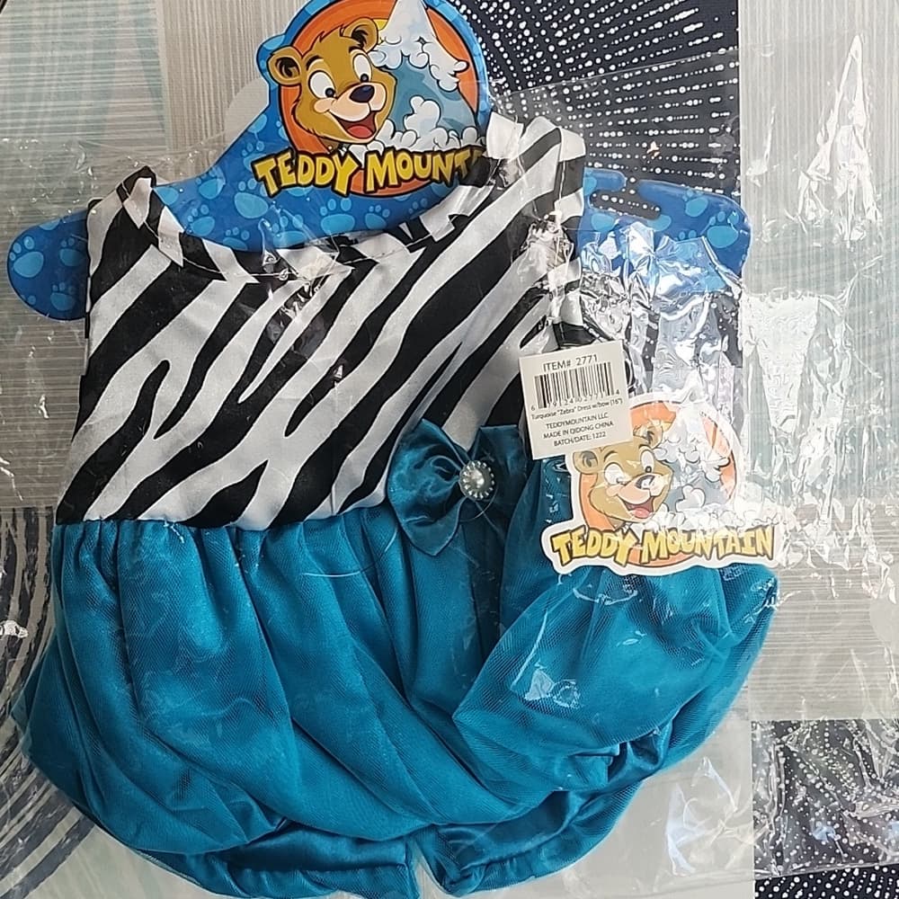 Teddy Mountain Zebra Print and Blue Dress Cute Outfit For Bear - Thumbnail 5