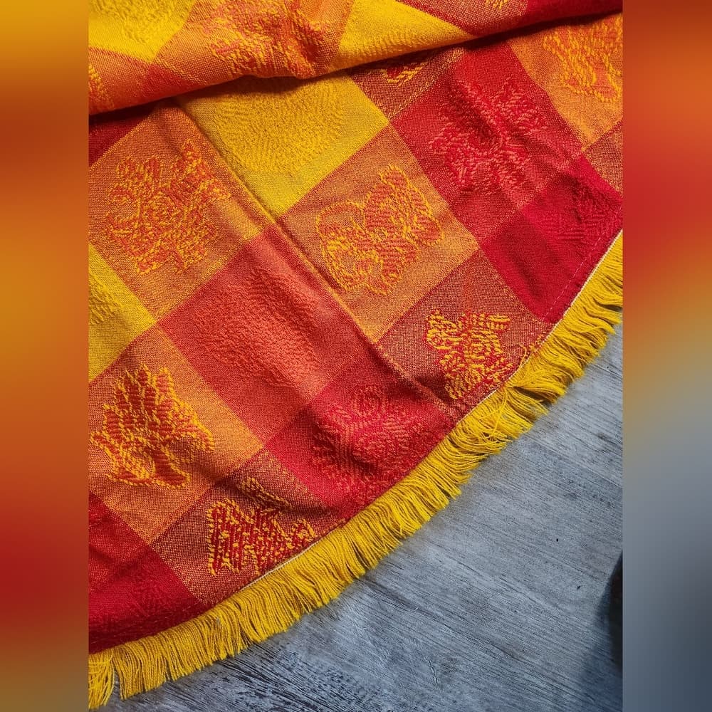 Vibrant Red and Yellow Rpund 56" Table Cloth Cover Checkered Aztec - Thumbnail 7
