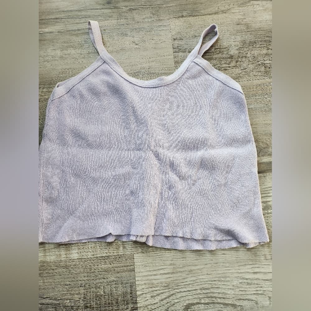 '90s Vintage Lavender Knit Landing Button-Up Crop Top - Thumbnail 7