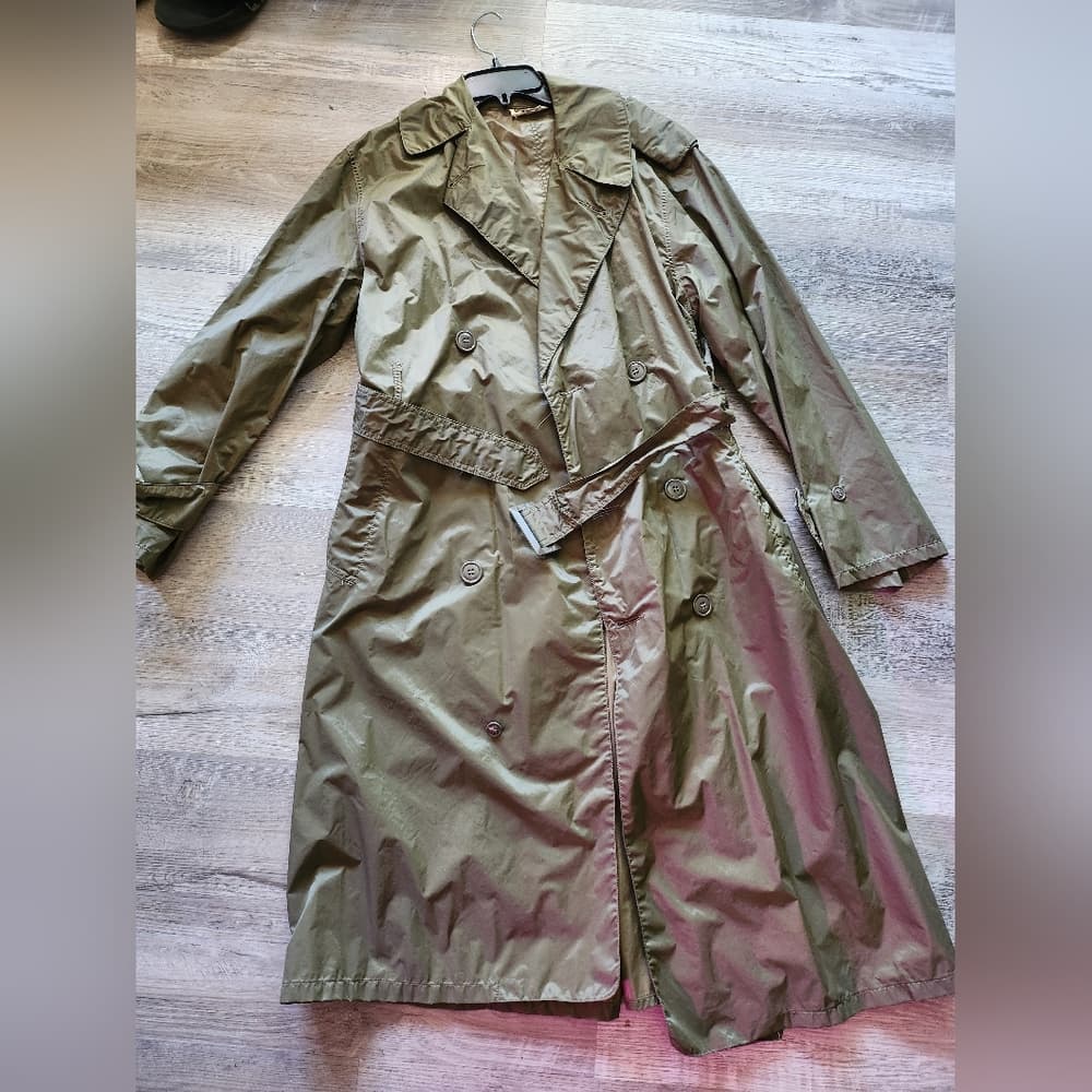 Green Military Trench Style Raincoat with Wide Collar and Belt Reg 34 Mens - Thumbnail 7