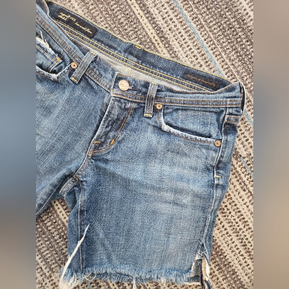 Citizens Of Humanity Blue Denim Cut Off Freyed Stretchy Shorts Made In Usa - Thumbnail 2
