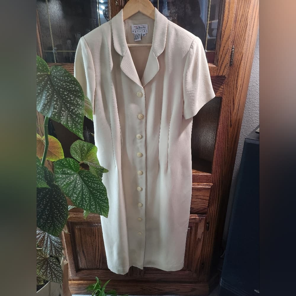 Vintage Talbots Cream Midi Button Down Business Casual Dress with Notched Collar - Thumbnail 6