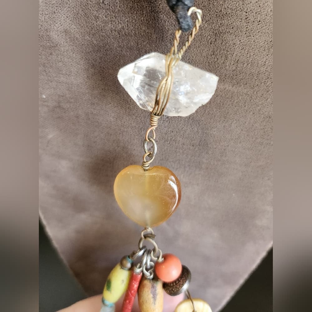 Artisan Beaded Necklace with Black Cord - Thumbnail 2