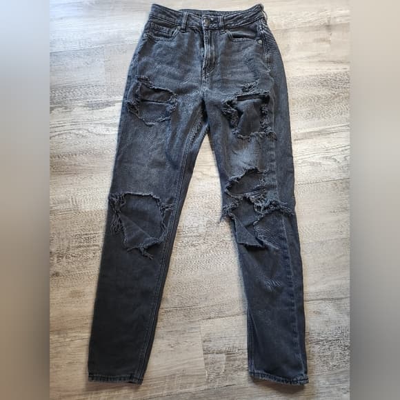 American Eagle Outfitters Distressed Black Wash Denim Long Skinny Jeans - Thumbnail 11