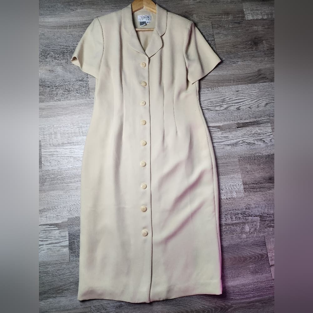 Vintage Talbots Cream Midi Button Down Business Casual Dress with Notched Collar - Thumbnail 9