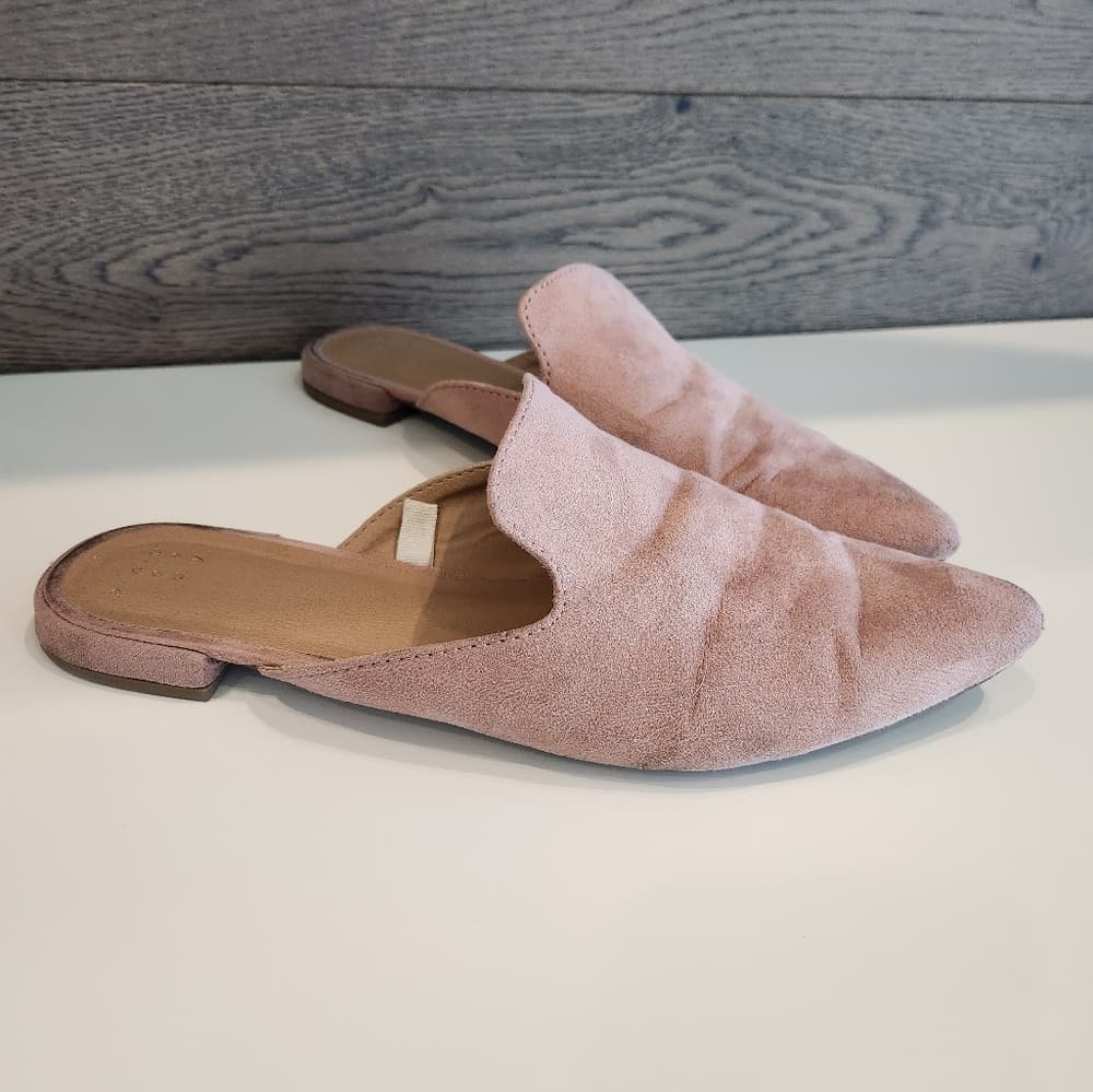 Women's Soft Pink Faux Suede Slip-On Mules A New Day - Thumbnail 7