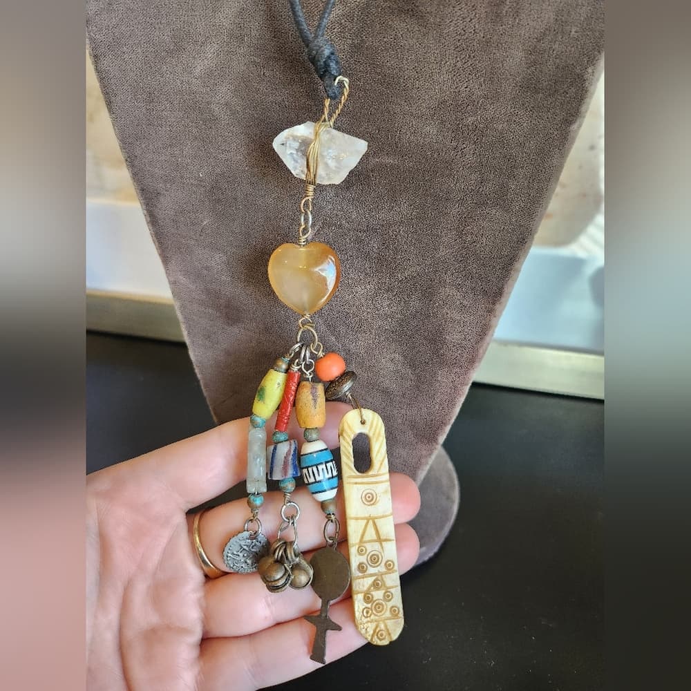 Artisan Beaded Necklace with Black Cord