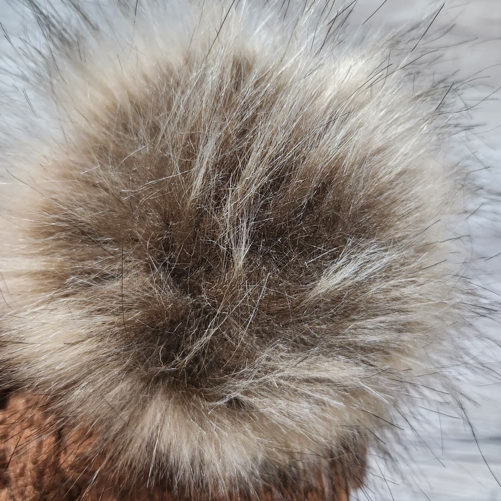 Cozy Brown Cable Knit Faux Fur Pom-Pom Beanie for Kids - Thumbnail 2