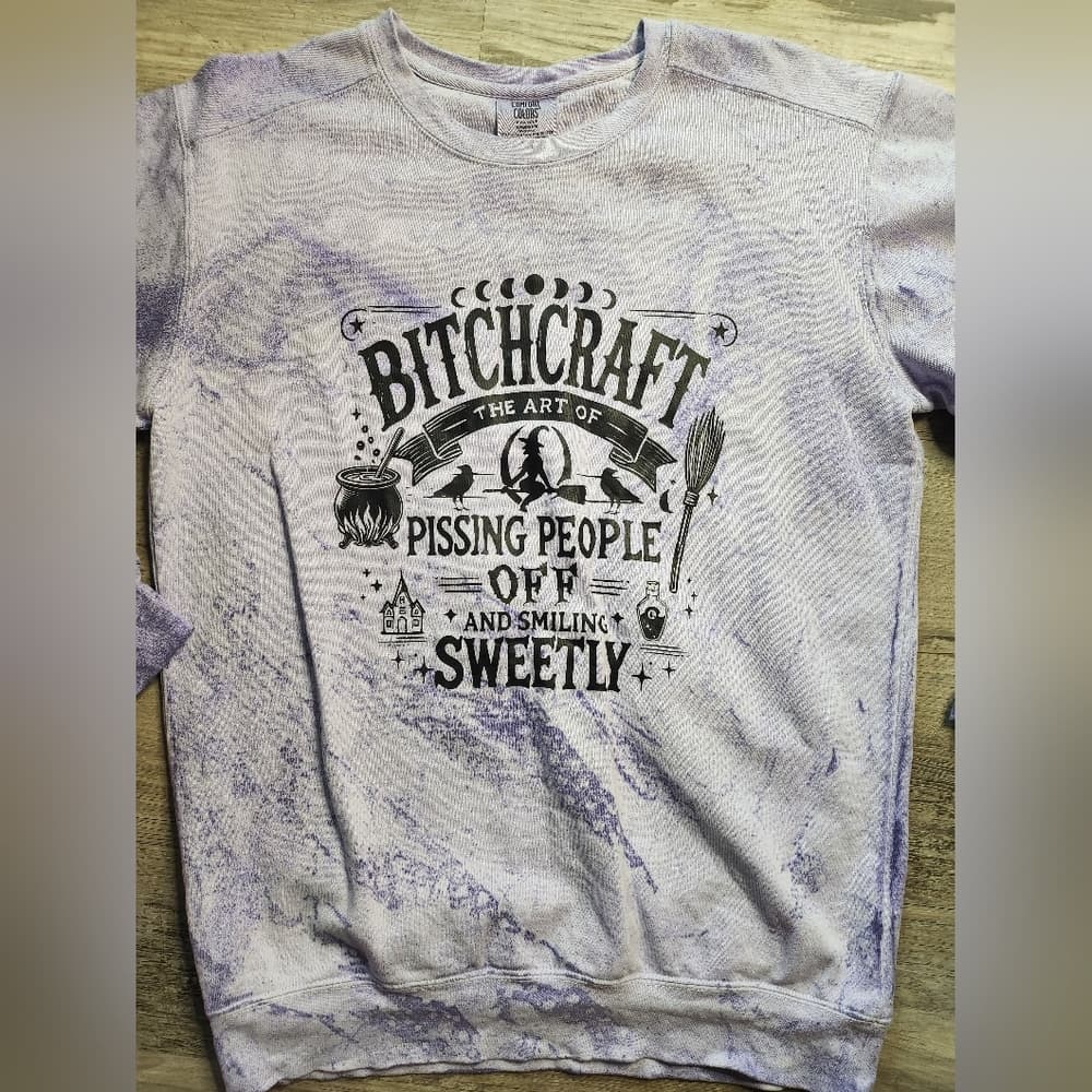 Comfort Colors Purple Black Funny Graphic Bitchcraft Pullover Sweatshirt - Thumbnail 3