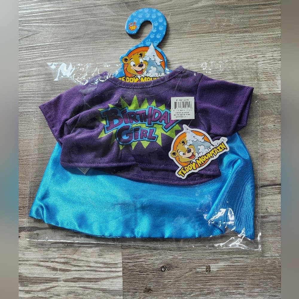 Teddy Mountain Purple and Blue Birthday Girl Outfit Shirt With Cape - Thumbnail 4