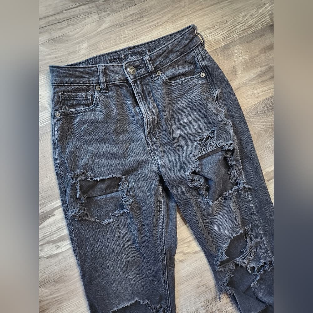 American Eagle Outfitters Distressed Black Wash Denim Long Skinny Jeans - Thumbnail 2