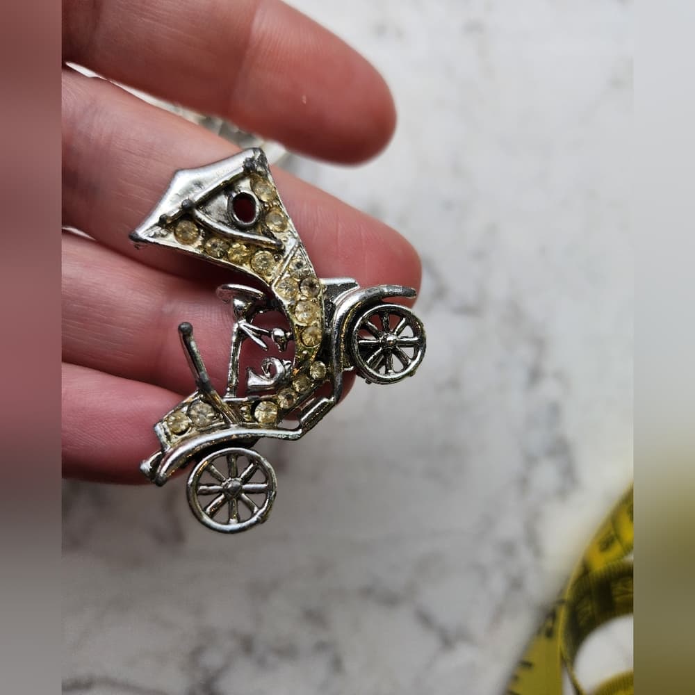 Vintage Silver Tone Brooch Set with Rhinestones - Thumbnail 4