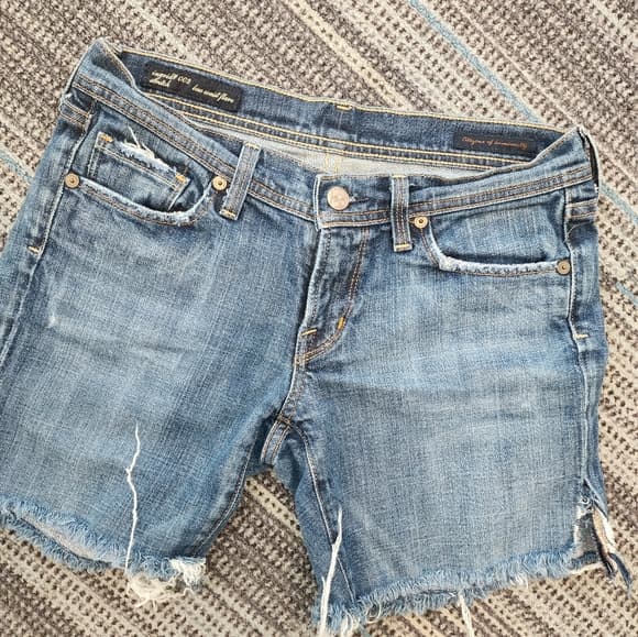 Citizens Of Humanity Blue Denim Cut Off Freyed Stretchy Shorts Made In Usa - Thumbnail 10
