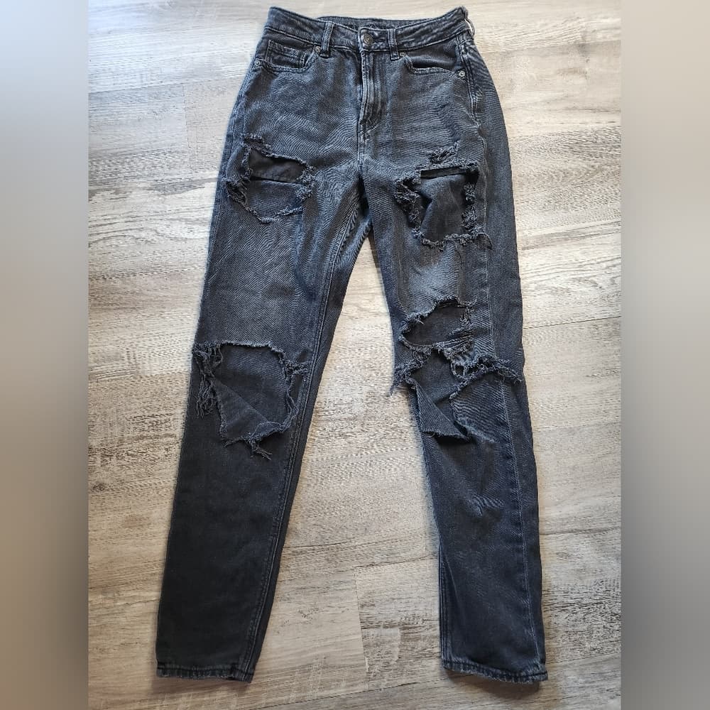 American Eagle Outfitters Distressed Black Wash Denim Long Skinny Jeans - Thumbnail 10