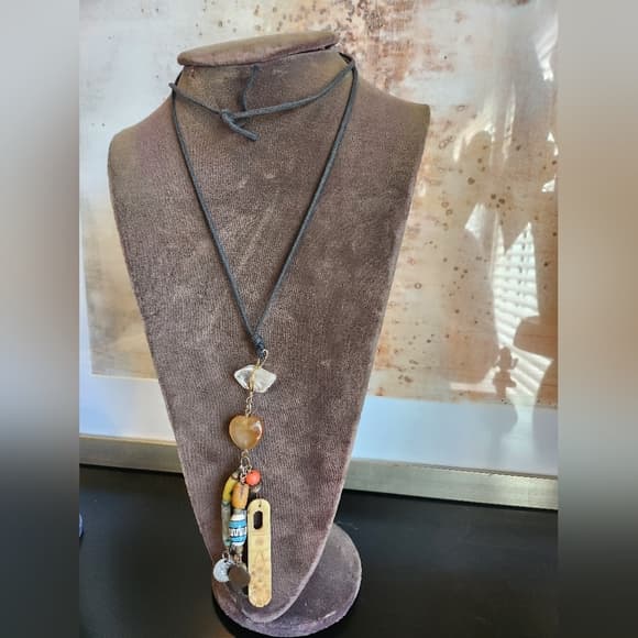 Artisan Beaded Necklace with Black Cord - Thumbnail 8