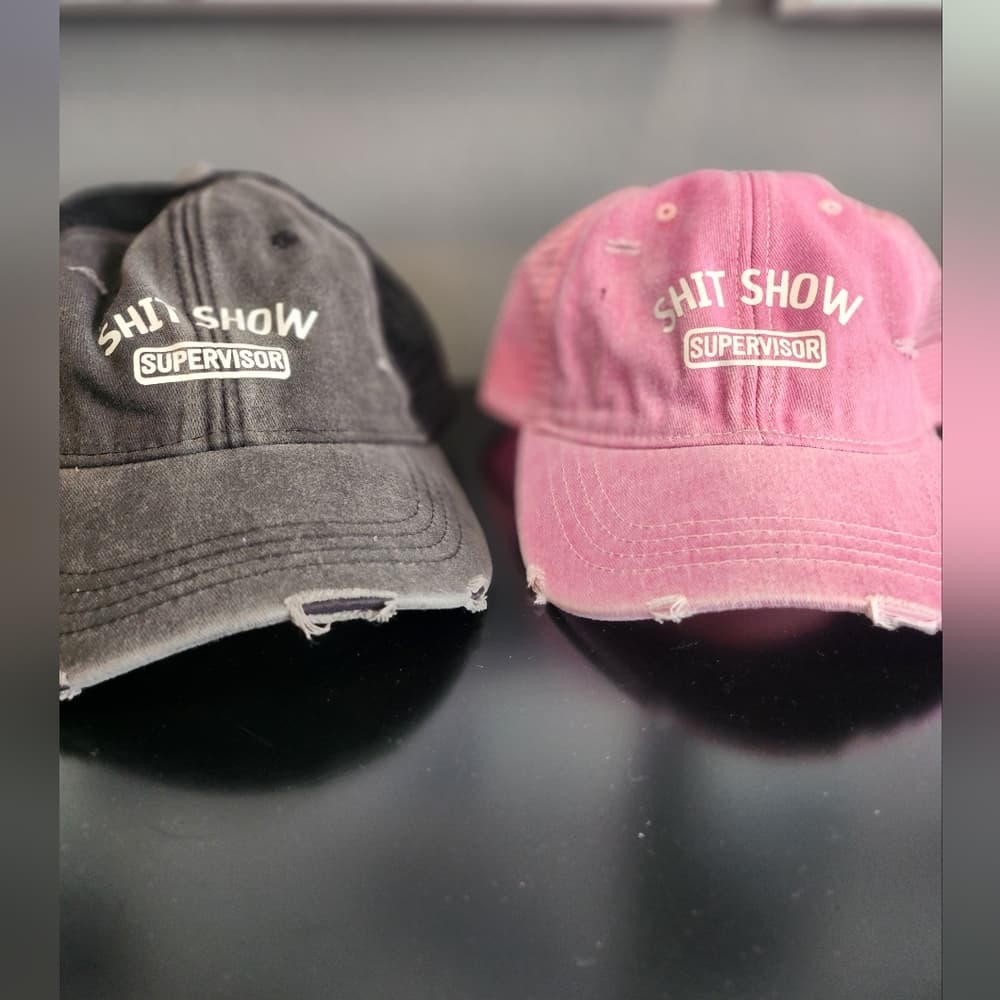 Black and Pink Distressed Classic Caps $hit show Supervisor Funny Gift - Thumbnail 5