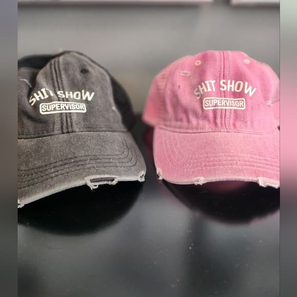 Black and Pink Distressed Classic Caps $hit show Supervisor Funny Gift - Thumbnail 6