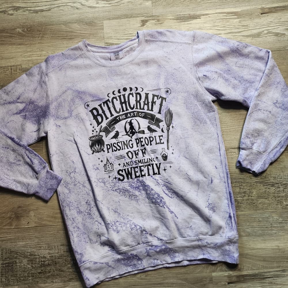 Comfort Colors Purple Black Funny Graphic Bitchcraft Pullover Sweatshirt - Thumbnail 7