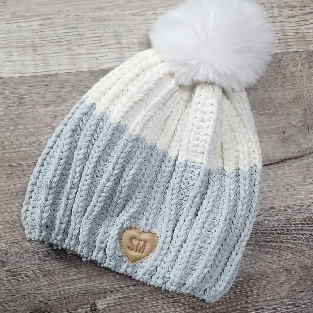 Stylish Two-Tone Knit Beanie with Pom Pom By Steve Madden - Thumbnail 7