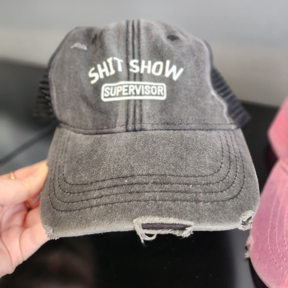 Black and Pink Distressed Classic Caps $hit show Supervisor Funny Gift - Thumbnail 2
