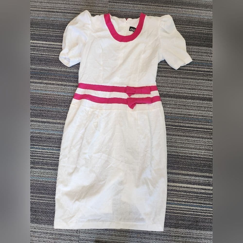Vintage 1980s White and Pink Bow Tie Dress - Thumbnail 10