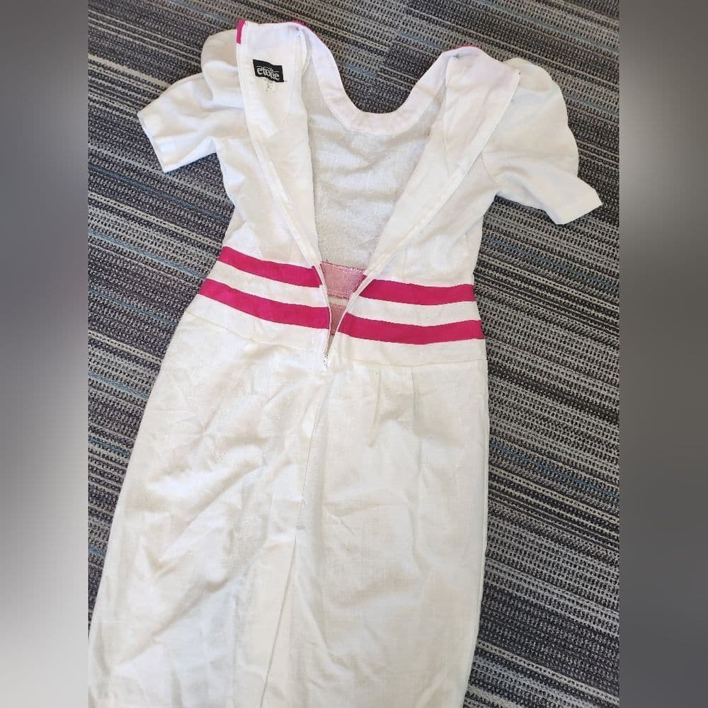 Vintage 1980s White and Pink Bow Tie Dress - Thumbnail 8