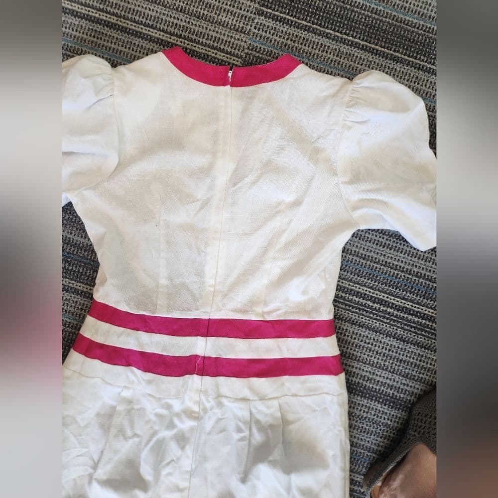 Vintage 1980s White and Pink Bow Tie Dress - Thumbnail 6