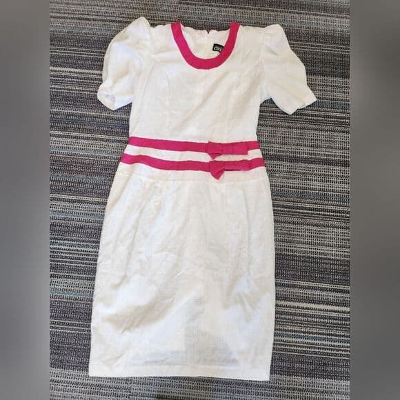Vintage 1980s White and Pink Bow Tie Dress - Thumbnail 11