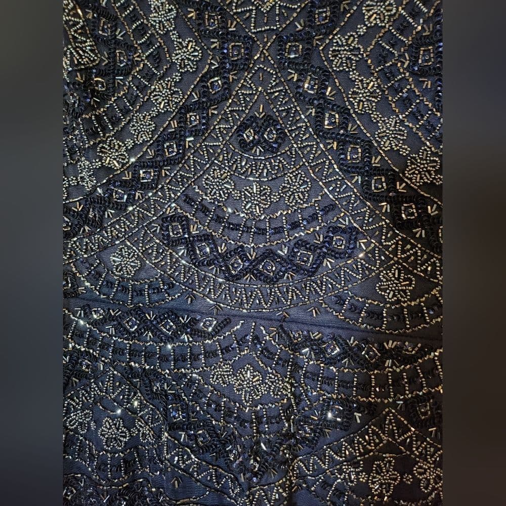 Navy Blue Beaded Formal Mother Of the Bride Dress Pisarro Nights - Thumbnail 2