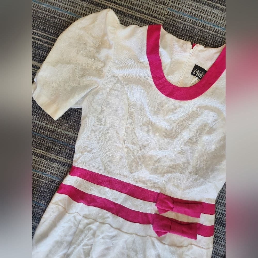 Vintage 1980s White and Pink Bow Tie Dress - Thumbnail 2