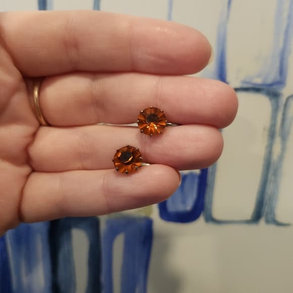 Vintage Orange Rinestone studs on Screwback Clip on Sterling Sliver - Thumbnail 11