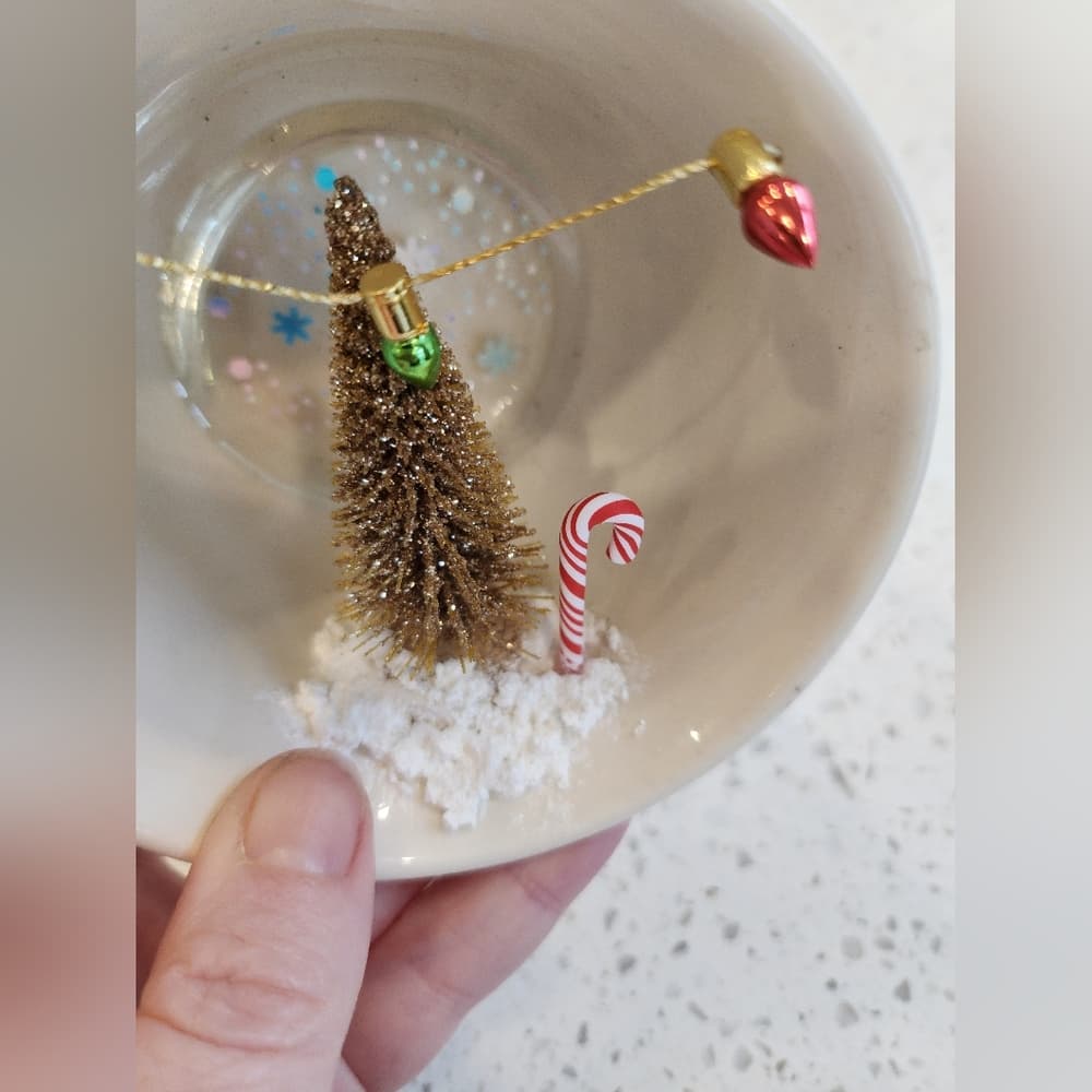 Vintage Tea Cup Handmade Holiday Scene Upcycled Christmas Ornament - Thumbnail 6