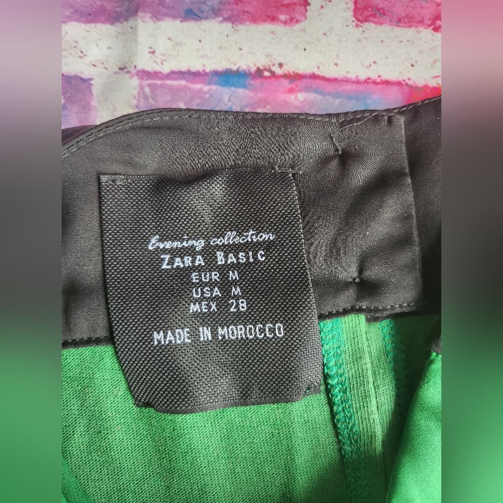 2 For 10 Sale Zara Evening Shift Dress Emeral Green and Black with Pockets - Thumbnail 2