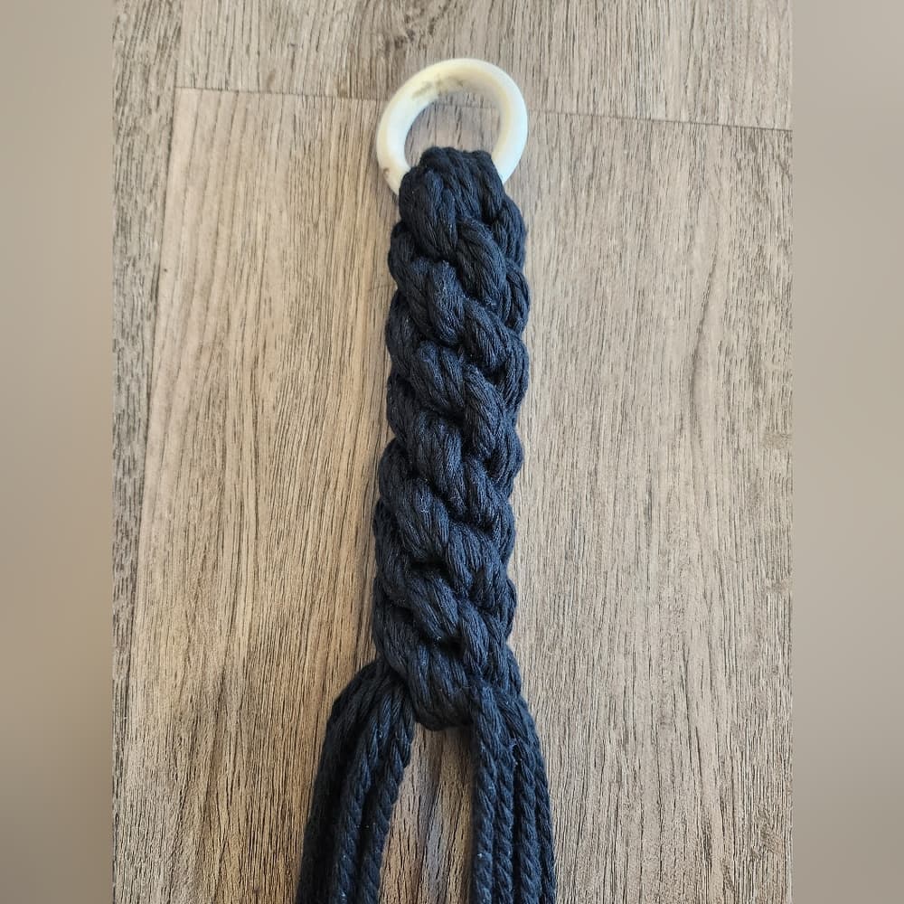 Large Black Macrame Knotted Fringe Tassel Hanging Plant holder for large pot - Thumbnail 4